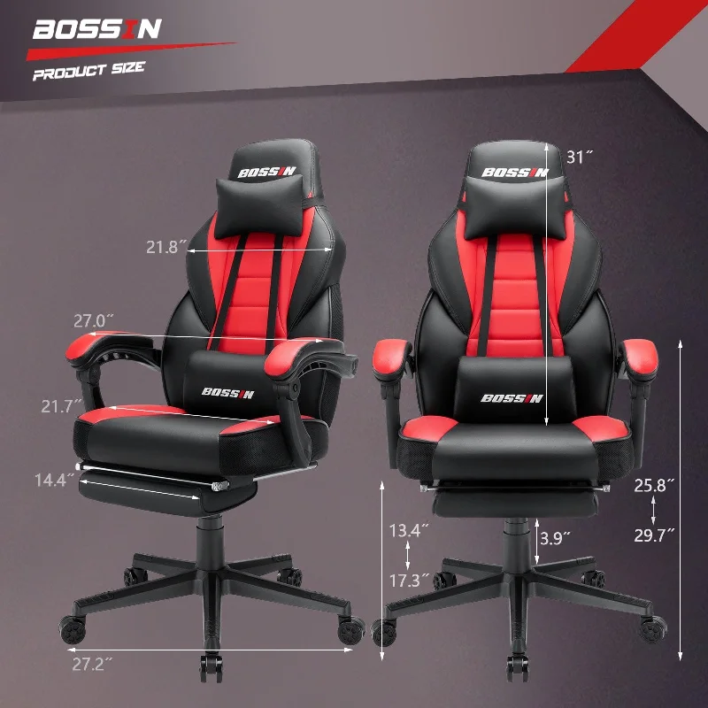 BOSSIN Racing Style Gaming Chair,400 lbs Big and Tall gamer chair High Back Computer Chair