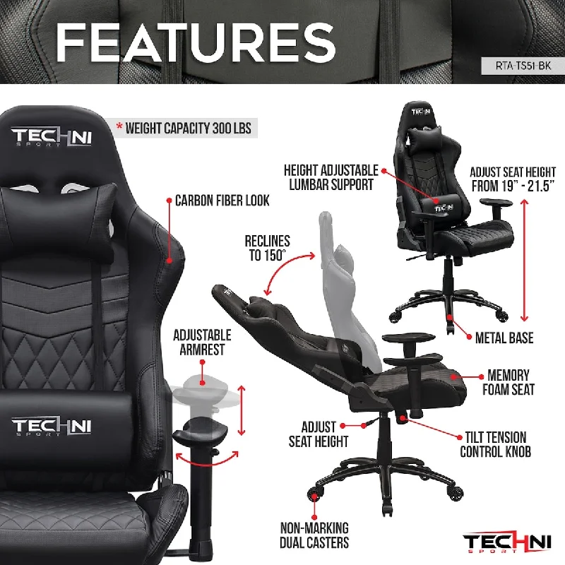 Ergonomic High Back Racer Style PC Gaming Chair, Black