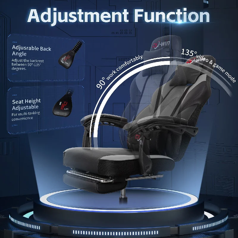 Futzca Gaming Chair PU Leather Office Chair with Headrest, Footrest & Massage Lumbar Support