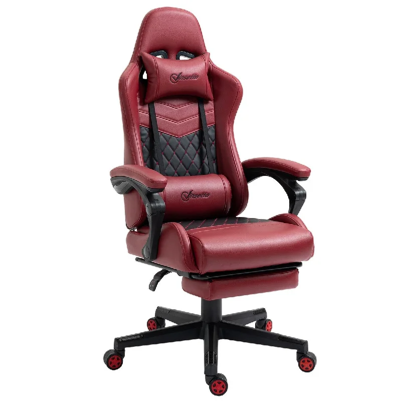 Gaming Chair PU Leather Office Chair High Back Swivel Recliner with Footrest, Lumbar Support, Adjustable Height Racing Chair