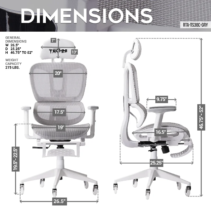 Mesh Gaming Chair with Height Adjustable Headrest and Padded Arms