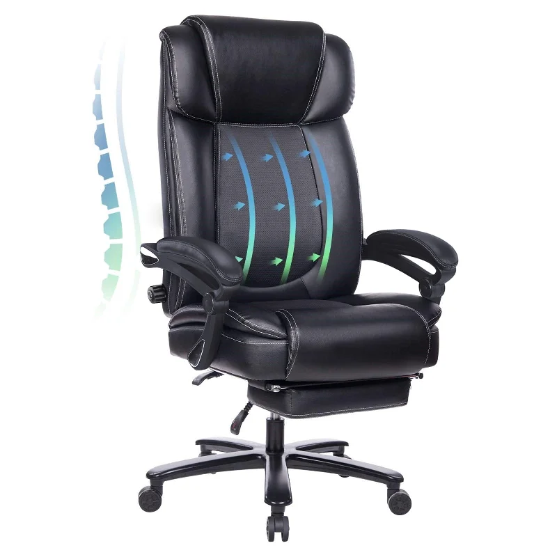 Office Chair Computer Gaming Chair with Footrest Adjustable Lumbar Support and Heavy Duty Metal Base