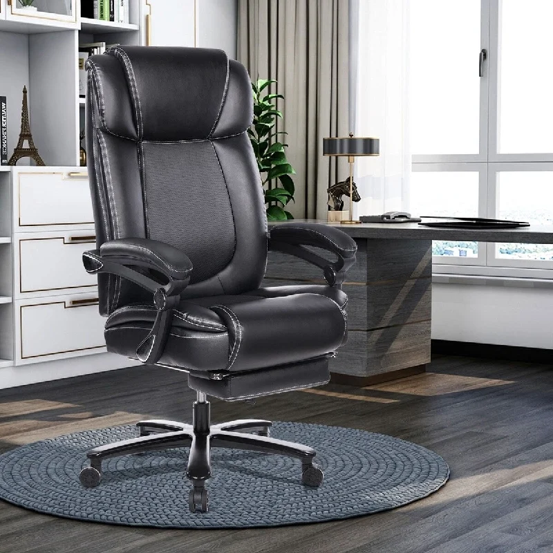 Office Chair with Footrest 400lb Big and Tall Computer Gaming Chair Ergonomic Executive High Back Reclining Leather Desk Chair