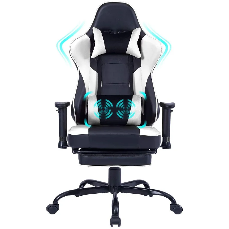 White Vibration Massage E-sports Gaming Chair with Headrest 2D Armrest