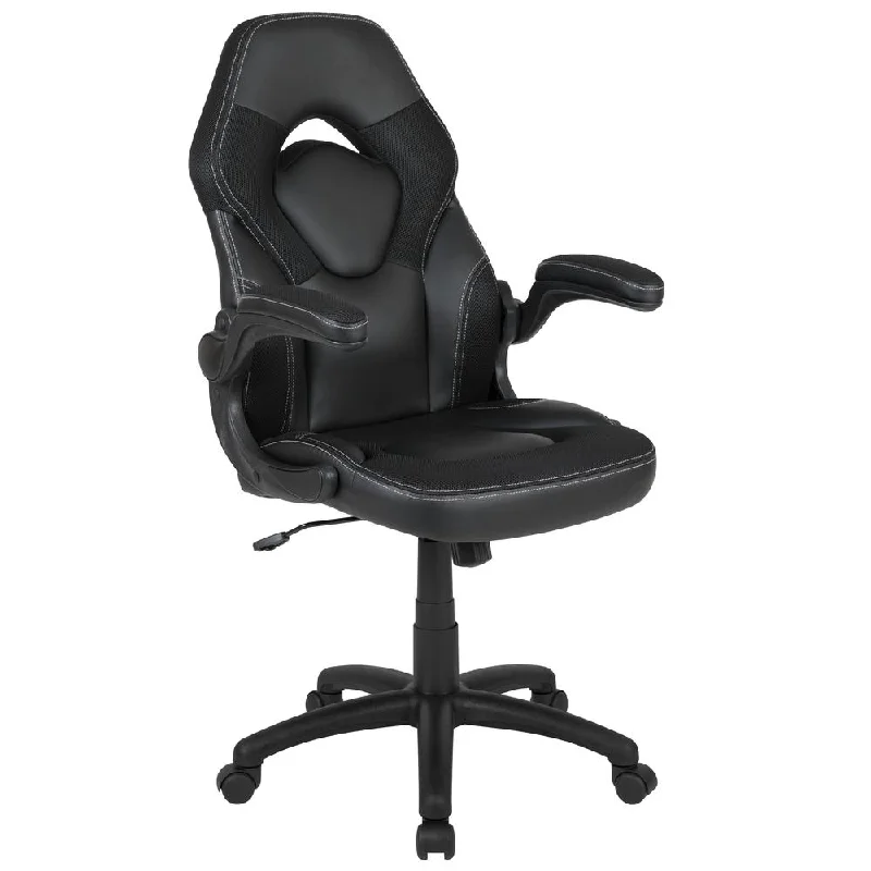 X10 Gaming Chair Racing Office Ergonomic Computer Pc Adjustable Swivel Chair With Flip-Up Arms, Black Leathersoft By Flash Furniture