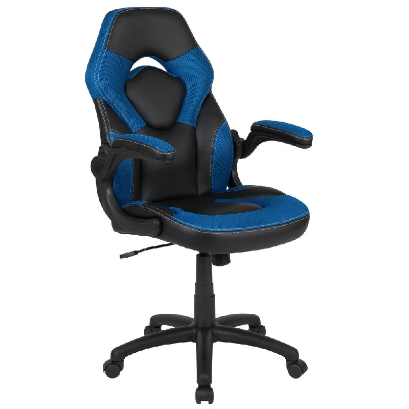 X10 Gaming Chair Racing Office Ergonomic Computer Pc Adjustable Swivel Chair With Flip-Up Arms, Blue/Black Leathersoft By Flash Furniture