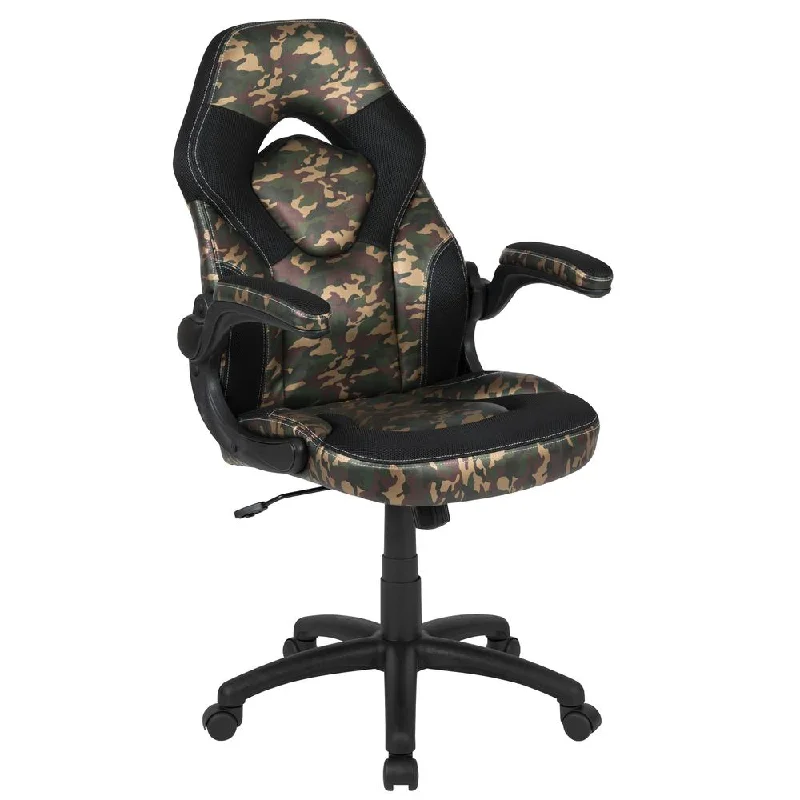 X10 Gaming Chair Racing Office Ergonomic Computer Pc Adjustable Swivel Chair With Flip-Up Arms, Camouflage/Black Leathersoft By Flash Furniture