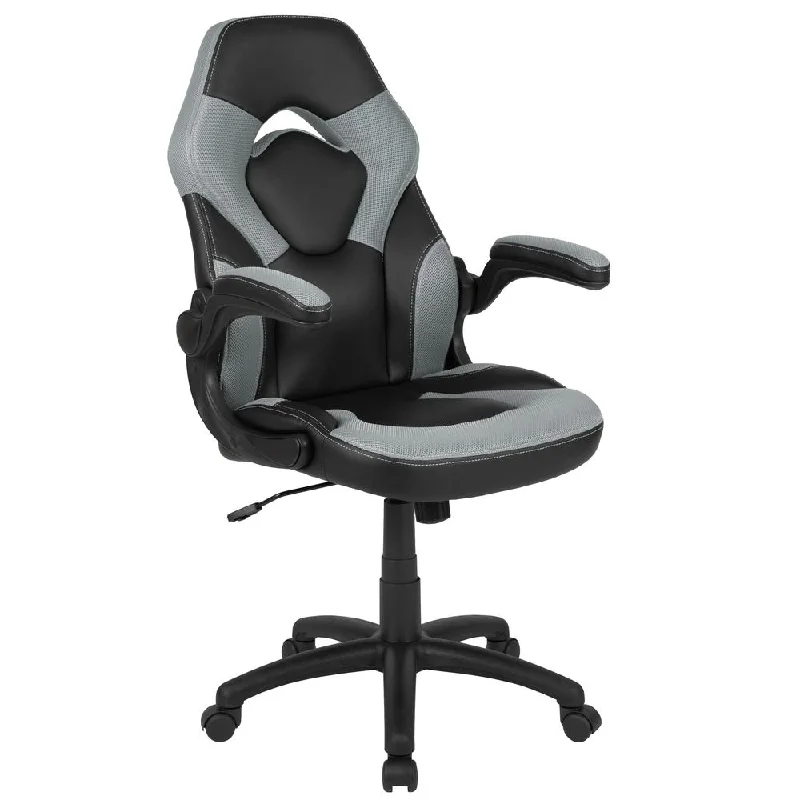 X10 Gaming Chair Racing Office Ergonomic Computer Pc Adjustable Swivel Chair With Flip-Up Arms, Gray/Black Leathersoft By Flash Furniture