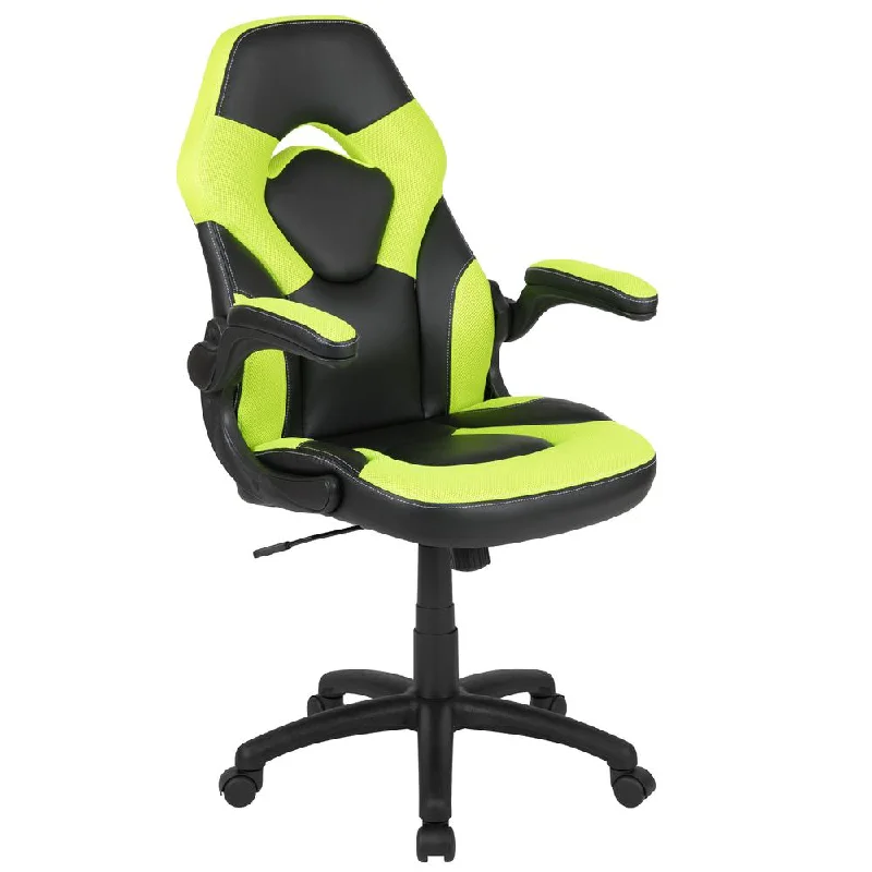 X10 Gaming Chair Racing Office Ergonomic Computer Pc Adjustable Swivel Chair With Flip-Up Arms, Neon Green/Black Leathersoft By Flash Furniture