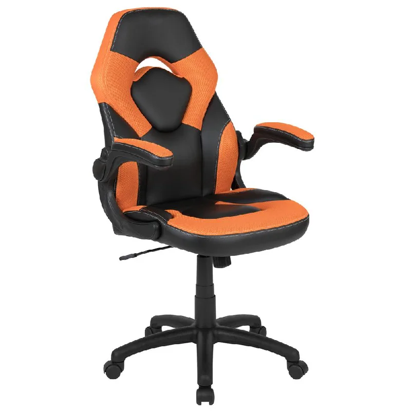 X10 Gaming Chair Racing Office Ergonomic Computer Pc Adjustable Swivel Chair With Flip-Up Arms, Orange/Black Leathersoft By Flash Furniture