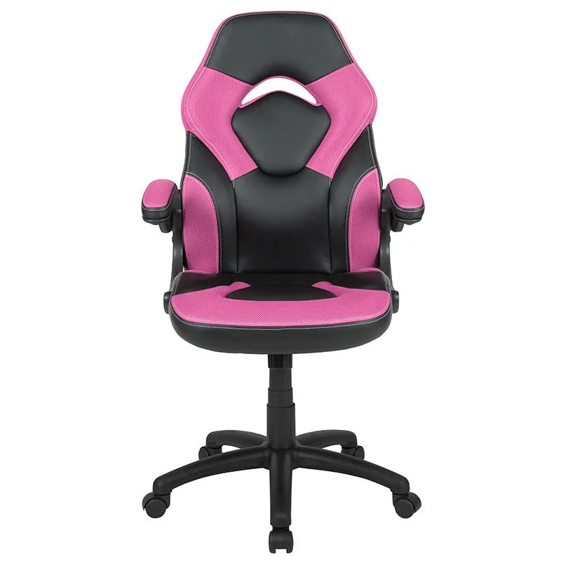 X10 Gaming Chair Racing Office Ergonomic Computer Pc Adjustable Swivel Chair With Flip-Up Arms, Pink/Black Leathersoft By Flash Furniture