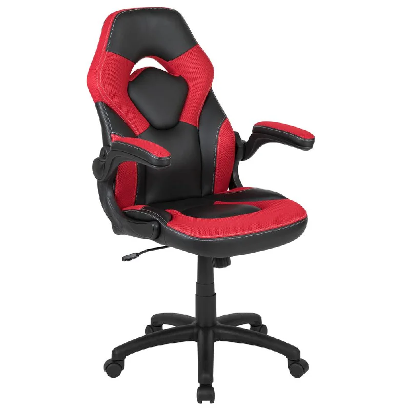 X10 Gaming Chair Racing Office Ergonomic Computer Pc Adjustable Swivel Chair With Flip-Up Arms, Red/Black Leathersoft By Flash Furniture