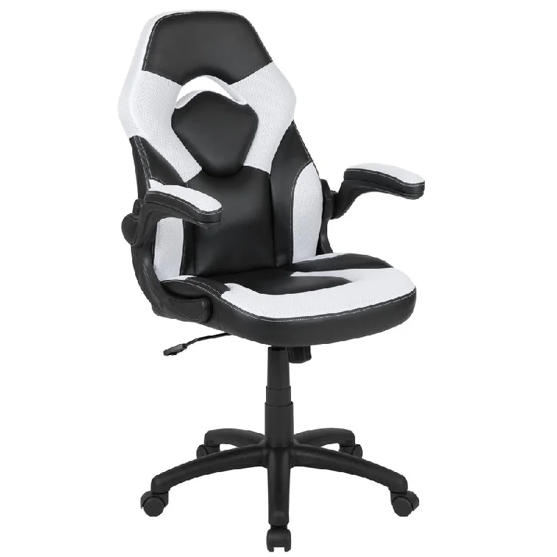 X10 Gaming Chair Racing Office Ergonomic Computer Pc Adjustable Swivel Chair With Flip-Up Arms, White/Black Leathersoft By Flash Furniture