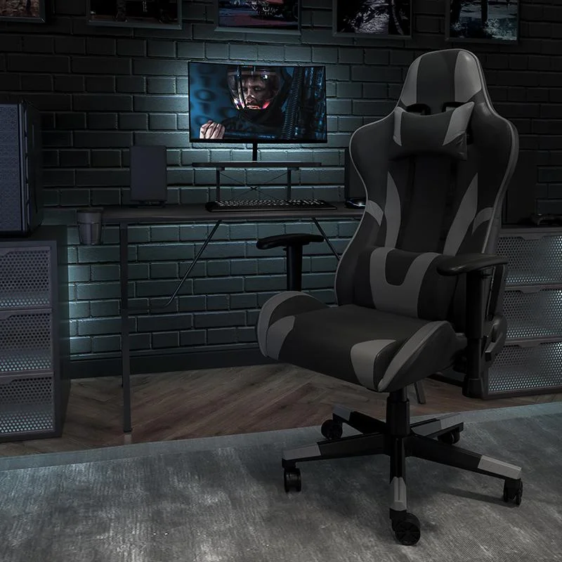 X30 Gaming Chair Racing Office Ergonomic Computer Chair With Reclining Back And Slide-Out Footrest In Gray Leathersoft By Flash Furniture