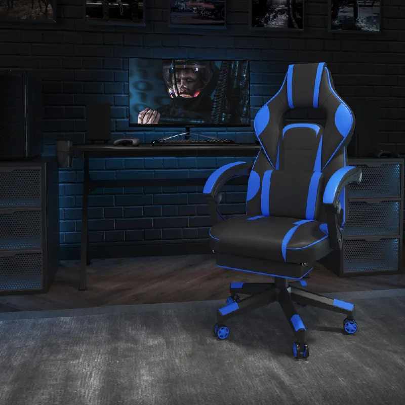 X40 Gaming Chair Racing Ergonomic Computer Chair With Fully Reclining Back/Arms, Slide-Out Footrest, Massaging Lumbar - Black/Blue By Flash Furniture