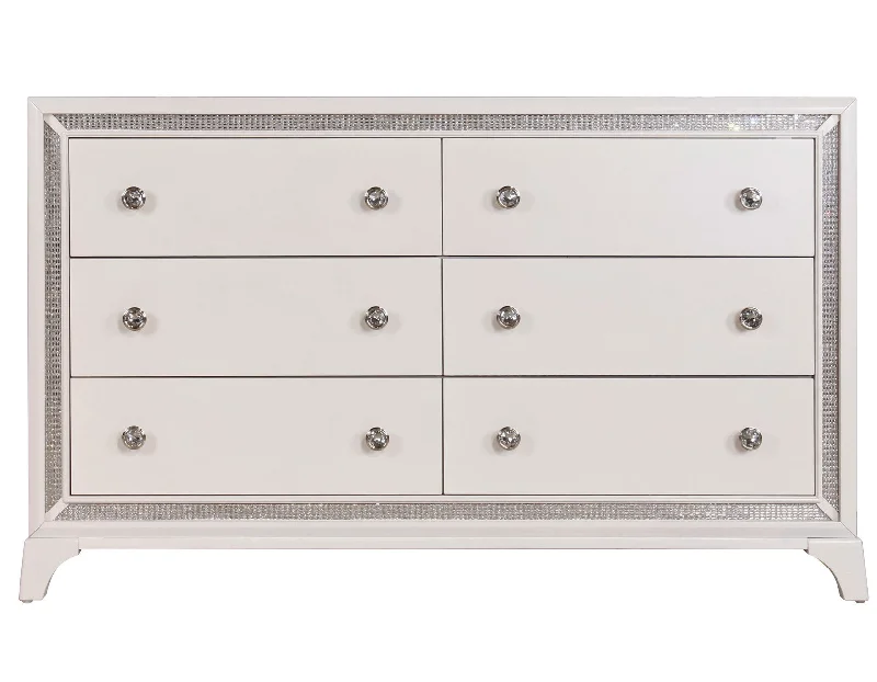 Cassie Illuminating Glam 58″ Dresser, Shimmering Pearl Finish