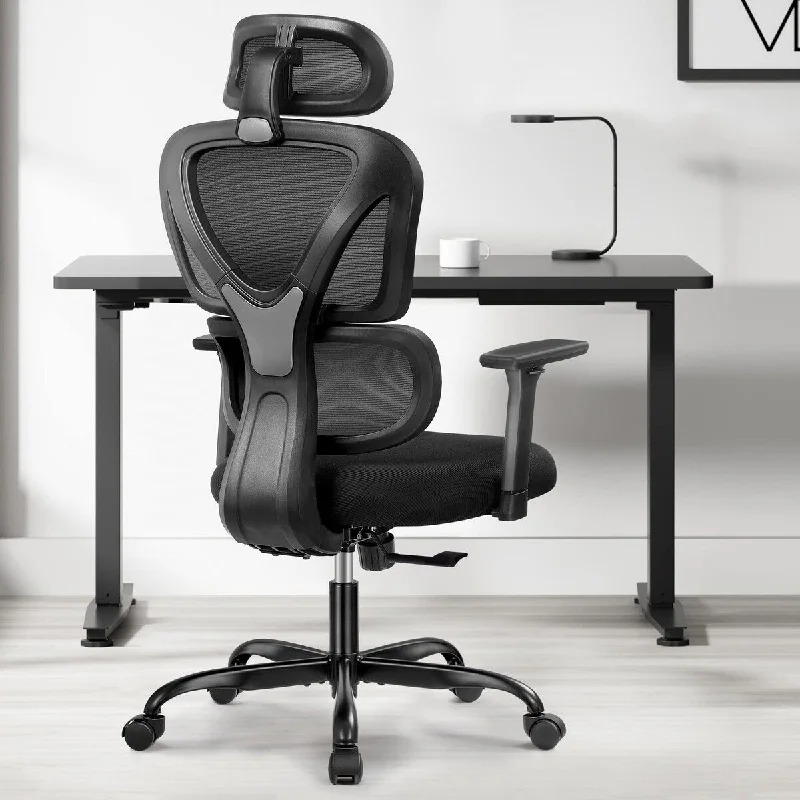 Ergonomic Home Office Desk Chair, Mesh Task Chair, High Back Thick Cushion Computer Chair with Headrest & Armrests, Gaming Chair