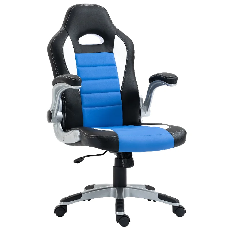 HOMCOM Gaming Chair PU Leather Office Chair Swivel Chair w/ Tilt Function, Blue