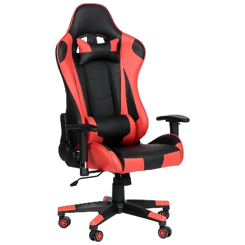 Modern Super Solid Steel Ergonomic Office Chair Gaming Chair High Back PU Leather, Adjust Backrest Reclined Angle, Red