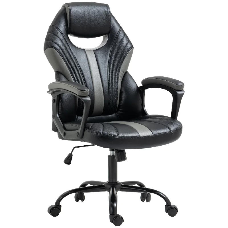 Vinsetto Faux Leather Gaming Chair Black Grey