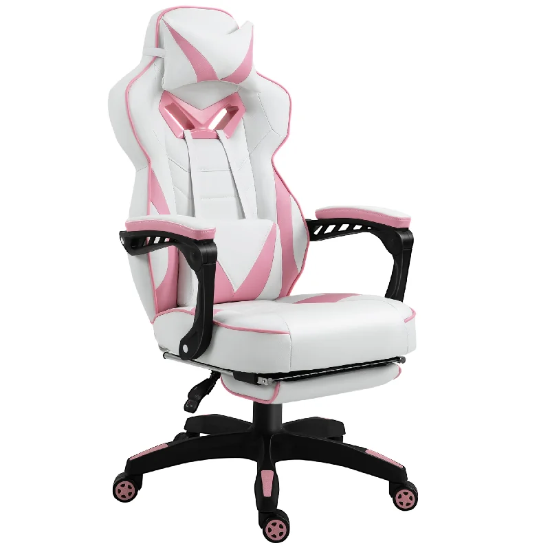 Vinsetto Pink Gaming Chair Ergonomic Reclining Manual Footrest Wheels Stylish