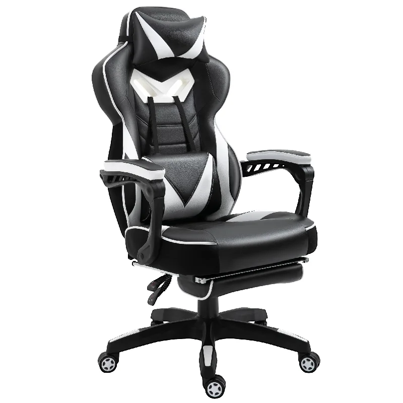 Vinsetto White Gaming Chair Ergonomic Reclining Manual Footrest Wheels Stylish