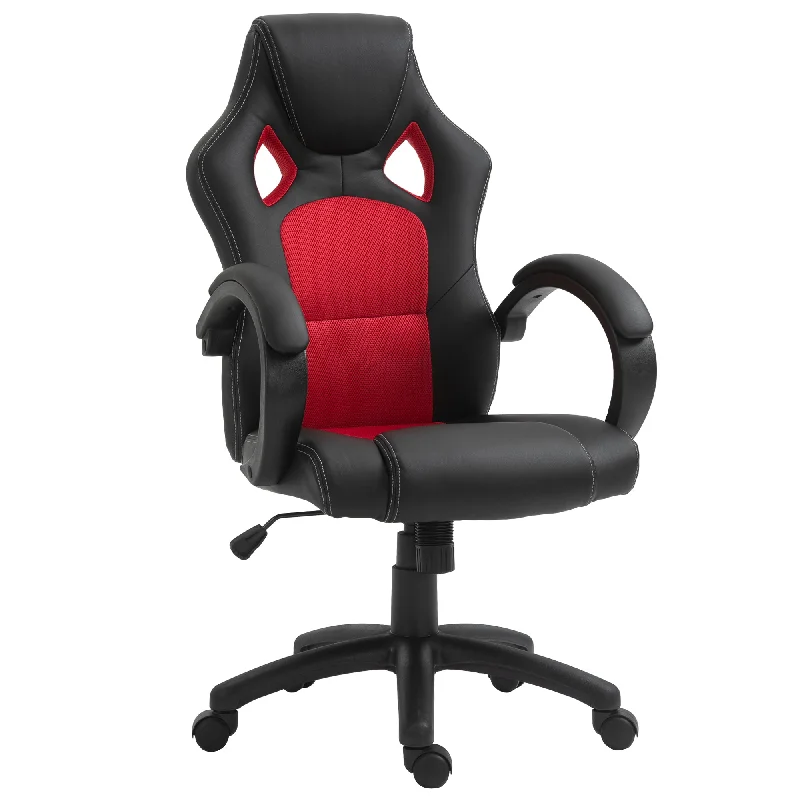 Vinsetto Black & Red Racing Gaming Chair Swivel Home Office Gamer Chair with Wheels