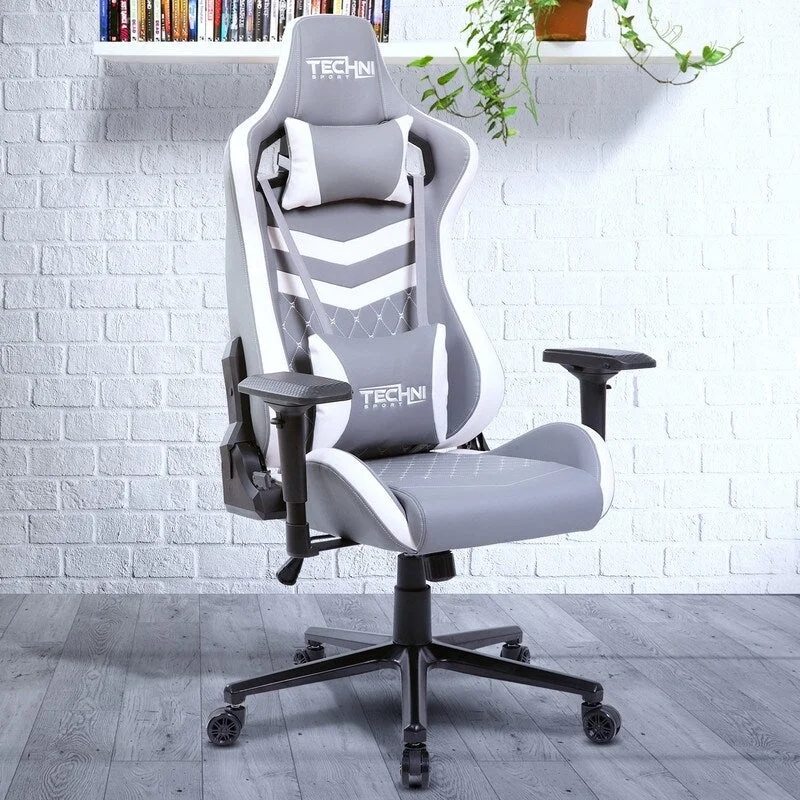 Ergonomic High Back Racer Style PC Gaming Chair, Grey/White