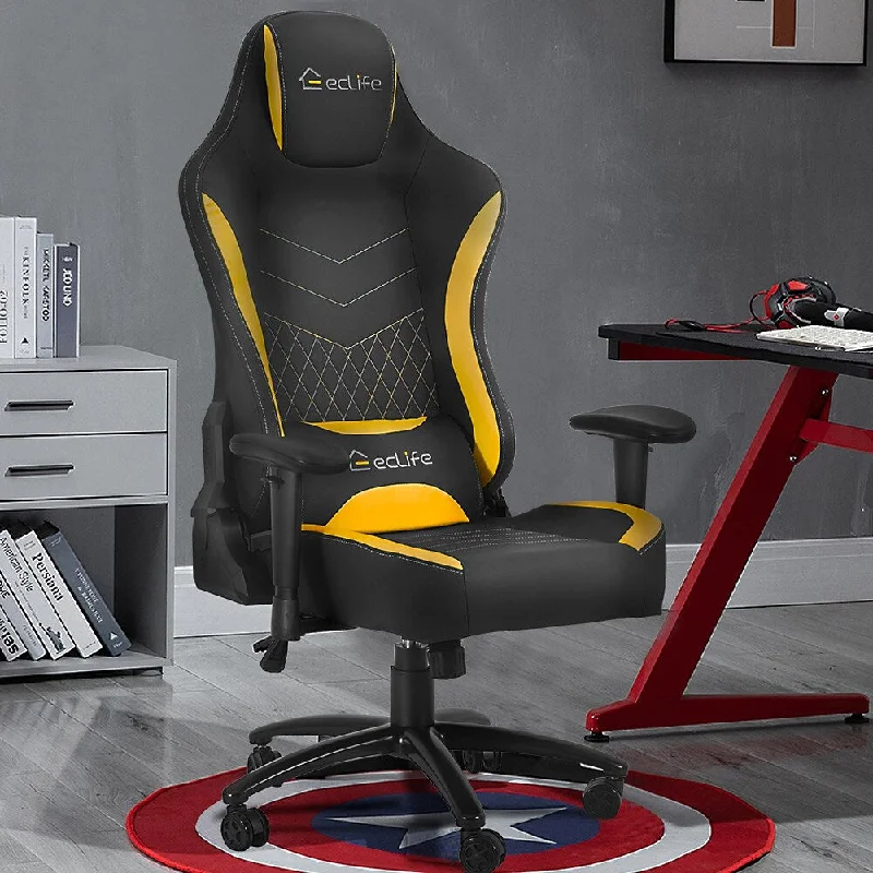 Ergonomic Racing Gaming Chair, Adjustble Armrest and Retrace-able Footrest for Working, Studying and Gaming, Yellow 68