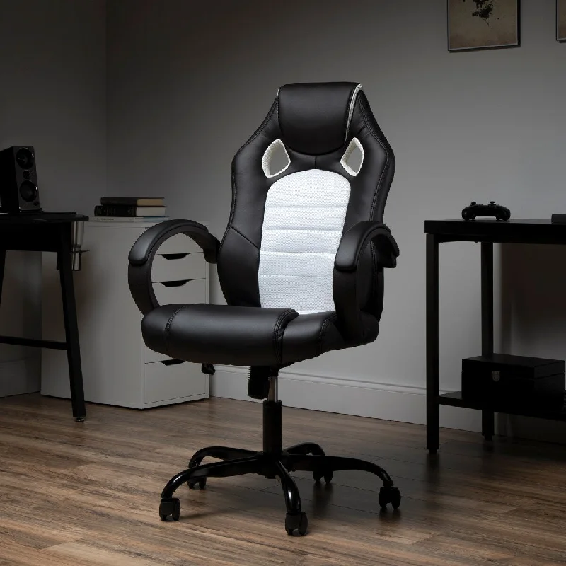 Essentials Collection High-Back Gaming Chair, Padded Loop Arms, in White (ESS-3083HB-WHT)