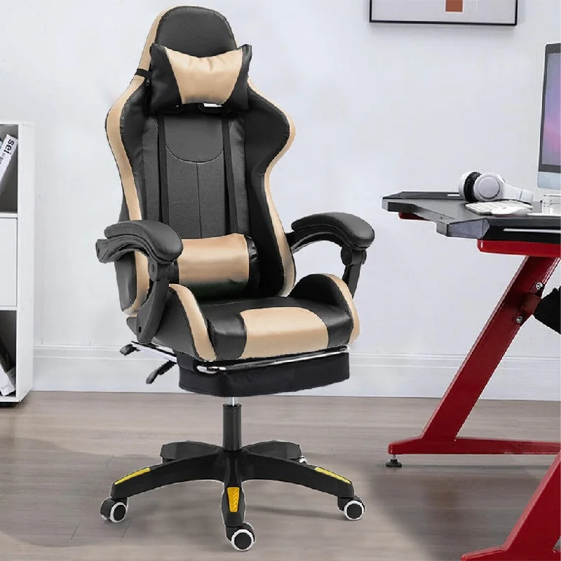 Gaming Chair With Footrest Adjustable Backrest Reclining Leather Office Chair