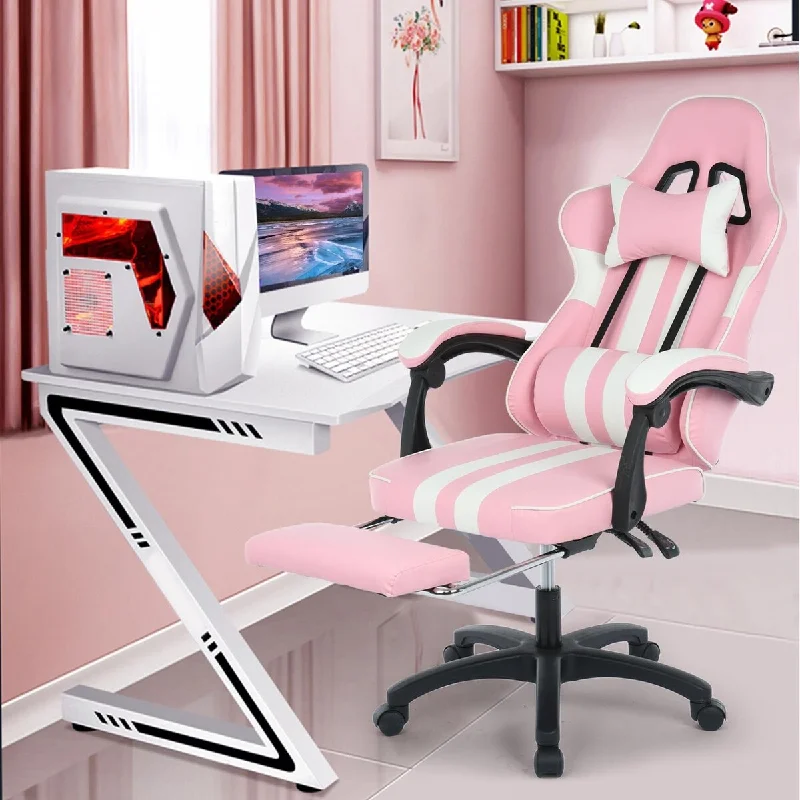 Gaming Chair With Footrest Adjustable Backrest Reclining Leather Office Chair