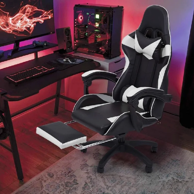 Gaming Chair With Footrest Adjustable Backrest Reclining Leather Office Chair