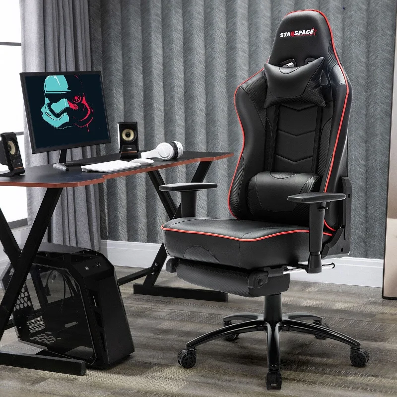 Gaming Chair with Footrest, High-Back Swivel Metal Base Adjustable Height Tilt Angle Arms Ergonomic Racing Style Chair