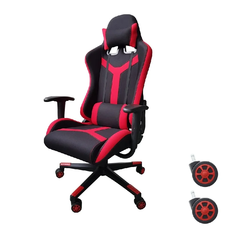 Video Gaming Chair Executive Swivel Racing Style High-Back Office Chair Lumbar Support Ergonomic With Headrest - Red