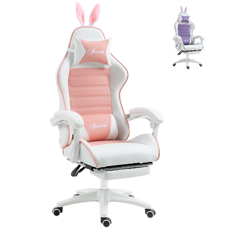 Vinsetto Pink Racing Style Gaming Chair with Footrest Removable Rabbit Ears