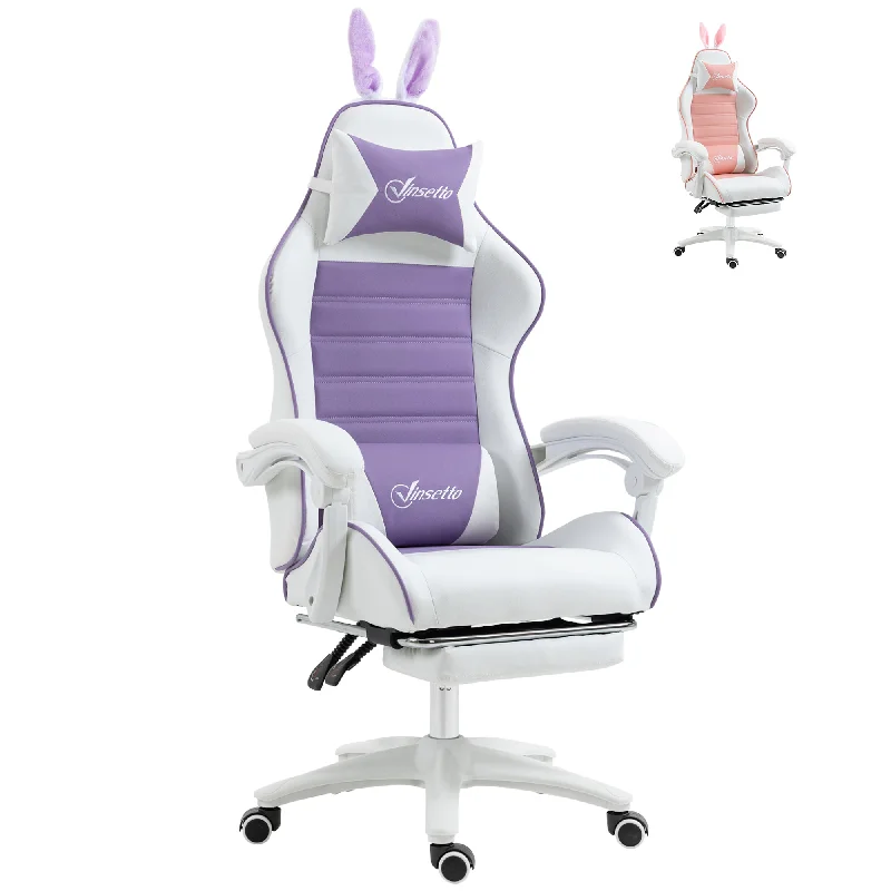 Vinsetto Purple Racing Style Gaming Chair with Footrest Removable Rabbit Ears