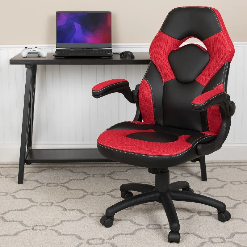 X10 Gaming Chair Racing Office Ergonomic Computer PC Adjustable Swivel Chair with Flip-up Arms, Red/Black LeatherSoft