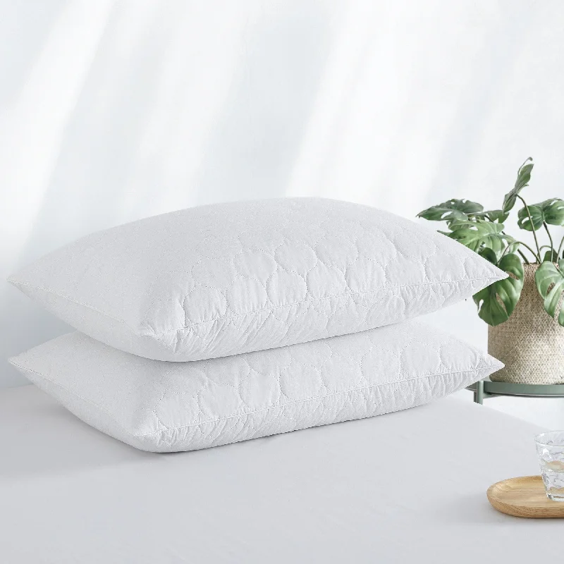 2 Pack Goose Feather Down Pillows with Quilted Cotton Cover - White