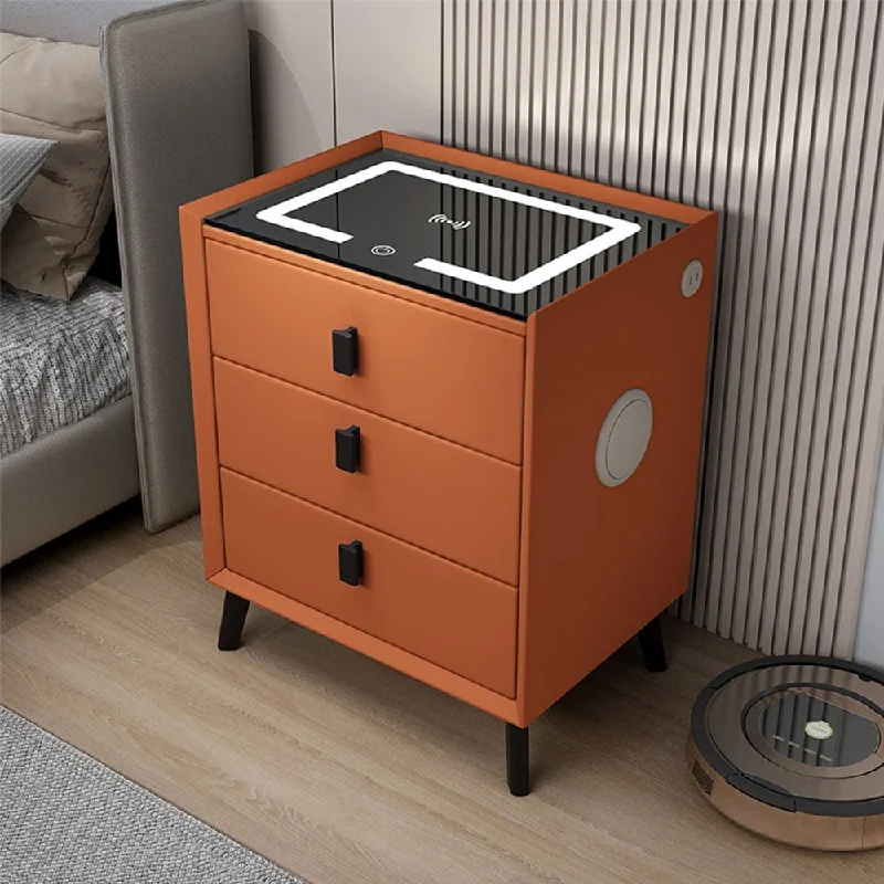 3 Dresser Solid Wood Smart Nightstands with Wireless Charging Station, USB Port, 3 Color LED Lights and Speaker