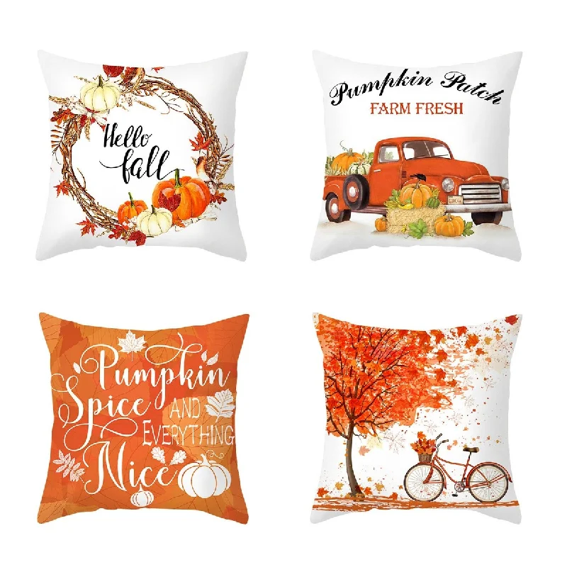 4Pcs Fall Pillow Covers Pumpkin Maple Leaf 18x18in Decor