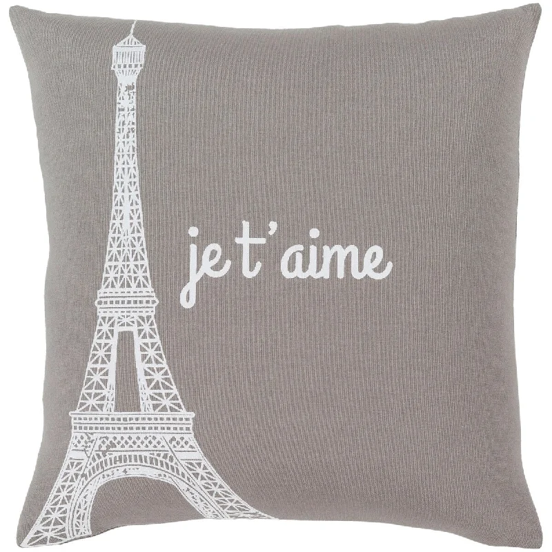 Artistic Weavers Ariella Medium Grey "Je t'aime" Throw Pillow Cover (18" x 18")