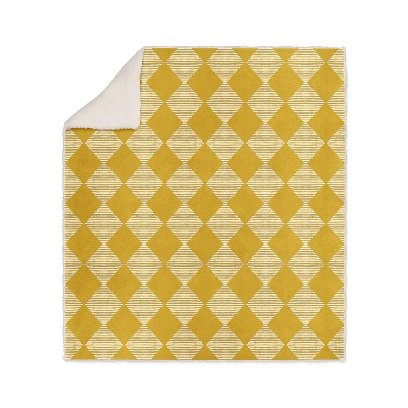 BLOCK PRINT CHECK BOARD IN MUSTARD Sherpa Comforter