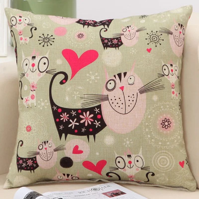 Cat Family 17.5-inch Decorative Nursery Pillow