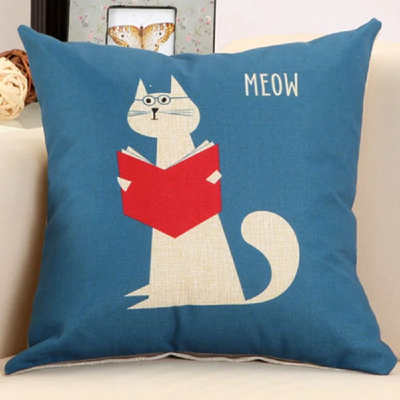 'Cat Teacher' Blue Cotton 17.5-inch Decorative Nursery Pillow