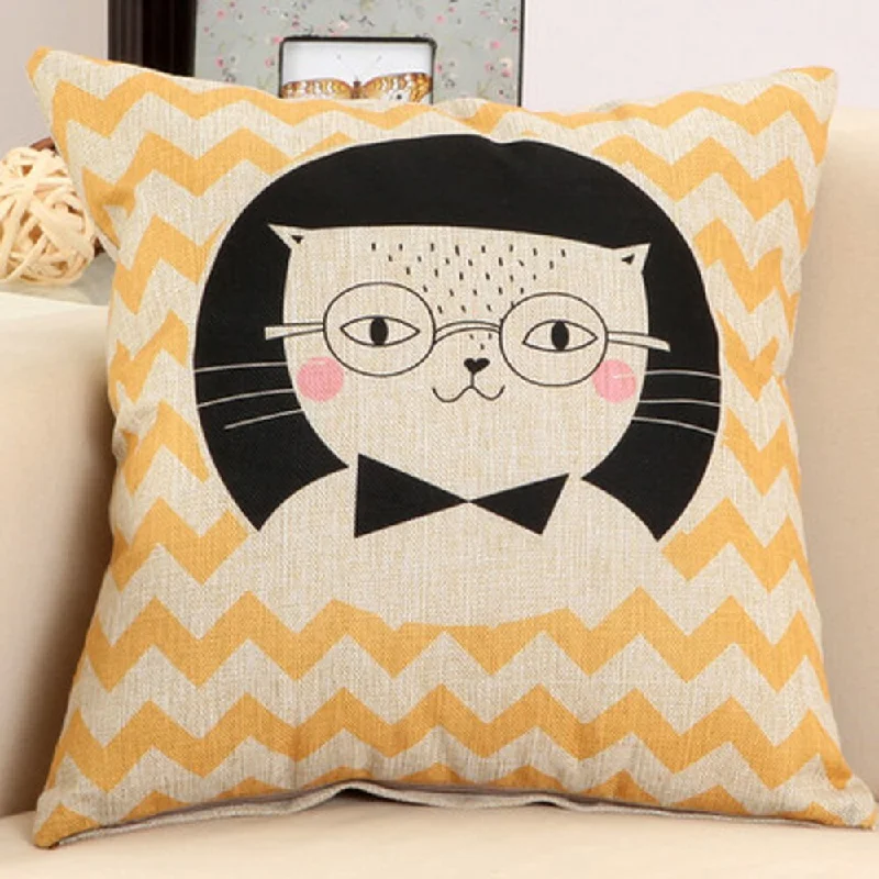 Cats Squad Black/Yellow Cotton 17.5-inch Decorative Nursery Pillow