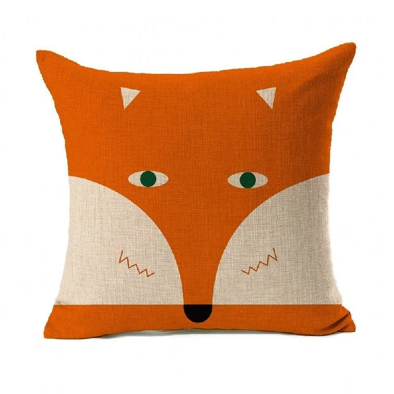 Cotton Linen Pillow Case Cartoon Fox 18 x 18 - Orange