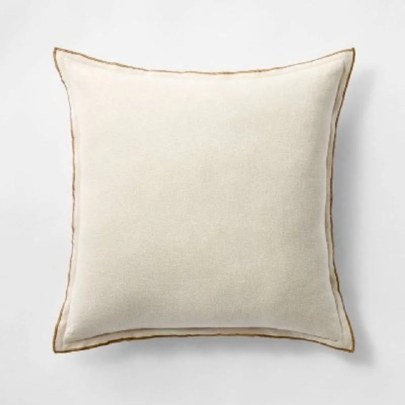 Cream/Camel Linen Square Throw Pillow