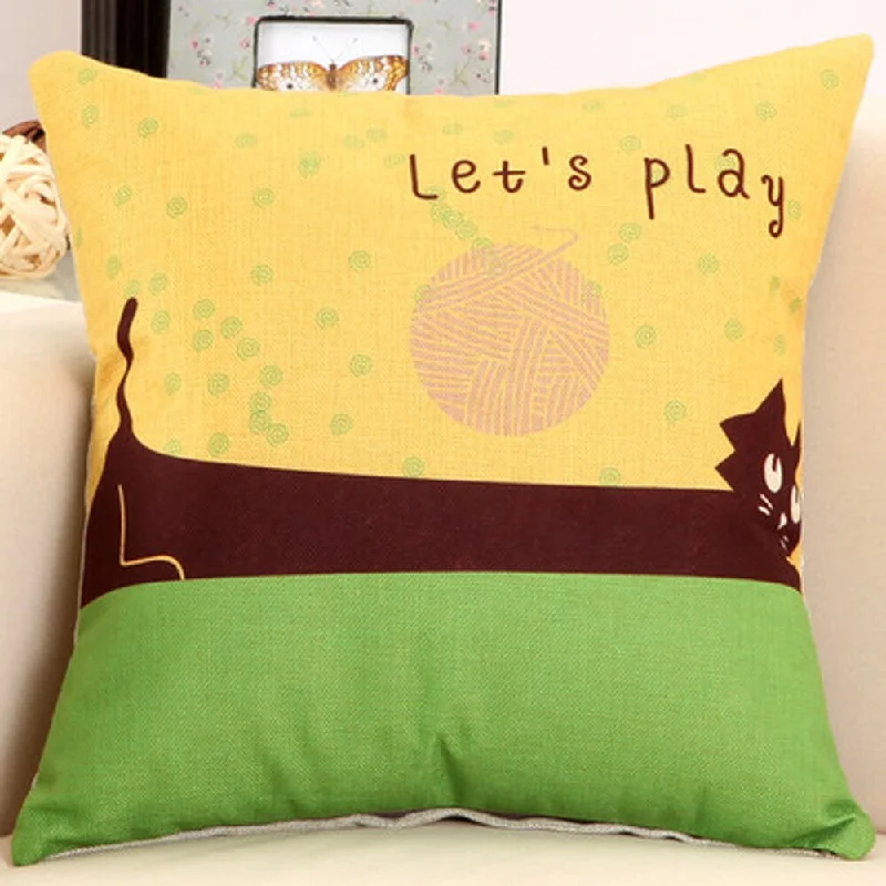 Decorative Green Cotton 17.5-inch Coffee Cat Nursery Pillow