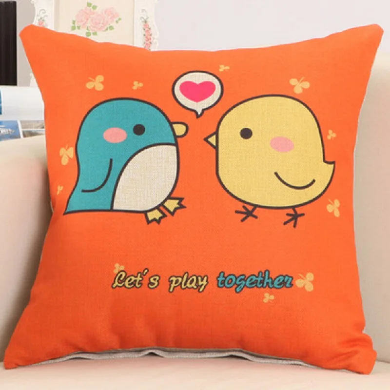 Decorative 'Let's Play Together' Orange Cotton 17.5-inch Nursery Pillow